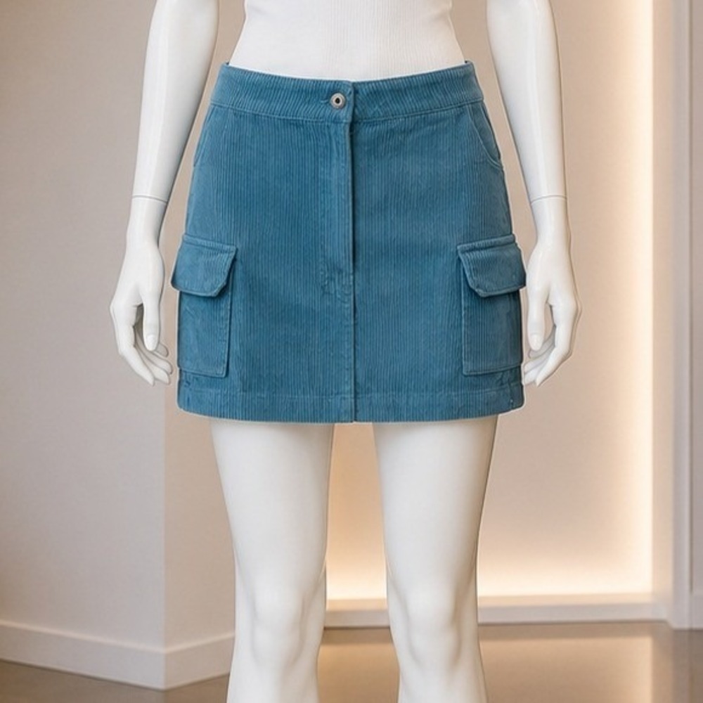 Cotton On Womens Cord Utility Skirt Blue Corduroy Mini Cargo Pockets Size 4